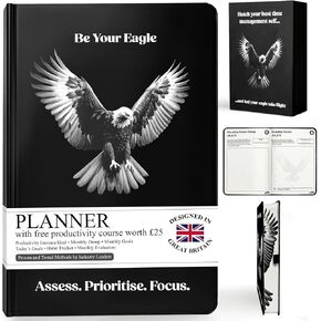 Undated Daily, Weekly & Monthly Planner – A5 Business Journal for Time Management, Goal Setting & Productivity with Eisenhower Matrix, 6-Month Organiser – Ideal Diary Gift for Men