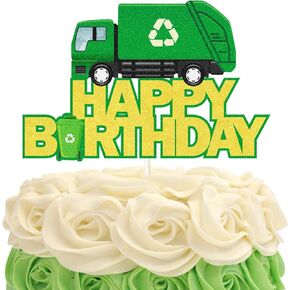Sanitation Truck Car Cake Topper,Garbage Trucks Water Tanker Happy Birthday Cake Decor,Vehicles Themed for Man Boy Girl Birthday Party Supplies