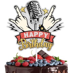 Rock N Roll Cake Topper Rock Music Themed Happy Birthday, Kids Rock Theme Party, Baby Shower, Rock Star Birthday Party Decoration Supplies for Boys and Girls. LIANGSS