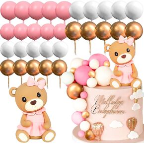 LaVenty Cute Pink Teddy Bear Cake Decoration baby shower Boy Cake Decoration Girl 1 Year Pink Cake Decoration Teddy Bear Cake Decoration for Wedding Baby Shower Birthday