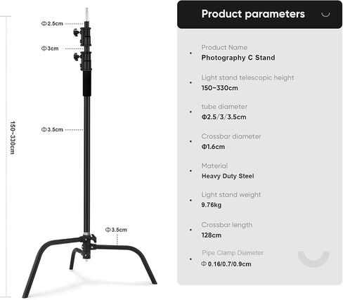Soonpho 2 Packs Heavy Duty C-Stand Kit,Stainless Steel Photography Light Stand Base,Adjustable 5-10.8 feet Sturdy Tripod for Studio Softbox, Monolights, Reflector, Umbrella in Saudi Arabia