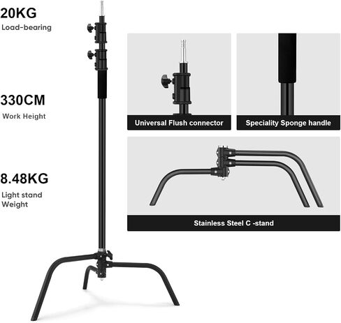 Soonpho 2 Packs Heavy Duty C-Stand Kit,Stainless Steel Photography Light Stand Base,Adjustable 5-10.8 feet Sturdy Tripod for Studio Softbox, Monolights, Reflector, Umbrella in Saudi Arabia