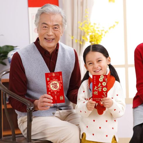 12pcs Chinese Red Envelopes, Large New Year Hong Bao with Classic Patterns and Blessing Words Lunar New Year Envelopes Lucky Money Lai See Pocket Packet Gift for Festival in Saudi Arabia