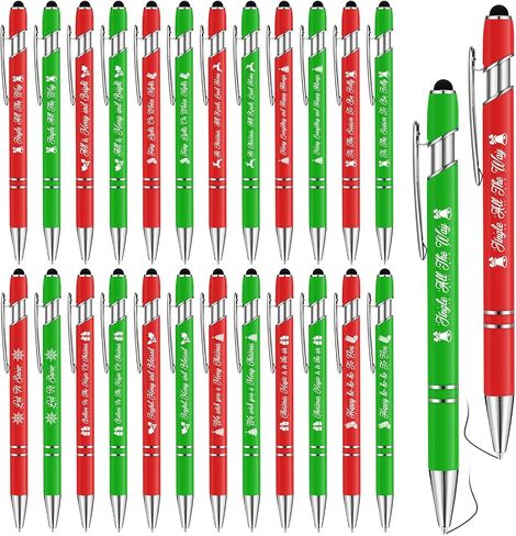 Yeaqee 24 Pcs Christmas Ballpoint Pens with Black Ink Stylus Tip Novelty Funny Pens with Greeting Quotes for Coworkers Christmas Office(Dark Red, Dark Green, Gold) in Saudi Arabia