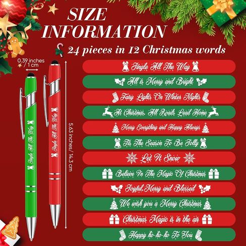 Yeaqee 24 Pcs Christmas Ballpoint Pens with Black Ink Stylus Tip Novelty Funny Pens with Greeting Quotes for Coworkers Christmas Office(Dark Red, Dark Green, Gold) in Saudi Arabia