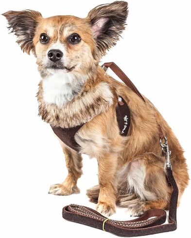 Pet Life ® Luxe Collection Furracious 2-in-1 Adjustable Fashion Dog Harness and Leash with Removable Fur Dog Collar - Designer Pet Harness is Reversed with Comfortable Mesh in Saudi Arabia
