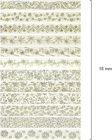 allydrew Elegant Gold Foil Washi Tape Box Set for Arts & Crafts, Scrapbooking, Stationery, Diary (12 Rolls), Gold Floral in Kuwait