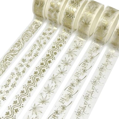 allydrew Elegant Gold Foil Washi Tape Box Set for Arts & Crafts, Scrapbooking, Stationery, Diary (12 Rolls), Gold Floral in Kuwait