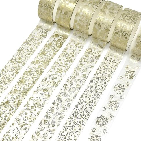 allydrew Elegant Gold Foil Washi Tape Box Set for Arts & Crafts, Scrapbooking, Stationery, Diary (12 Rolls), Gold Floral in Kuwait