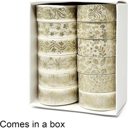 allydrew Elegant Gold Foil Washi Tape Box Set for Arts & Crafts, Scrapbooking, Stationery, Diary (12 Rolls), Gold Floral in Kuwait