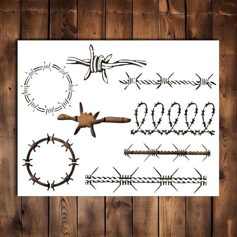 Barbed Wire Stencil Template - Reusable Vine Chicken Wire Vines Cheap Decorative Stencils for Painting on Wood, Glass, Wall Rock, Walls, Canvas, Glassware, Spray Painting, Airbrushing, Crafts (8.5x11) in Saudi Arabia