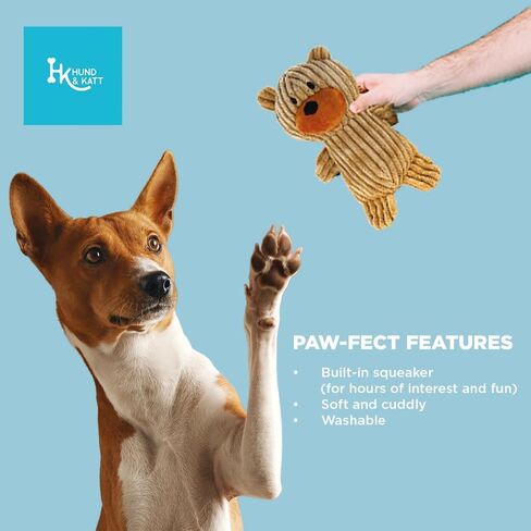 HK Hund & Katt Plush Squeaky Teddy Bear Toy for Dogs, Corduroy, 11.8 inches, Pack of 2 in Saudi Arabia