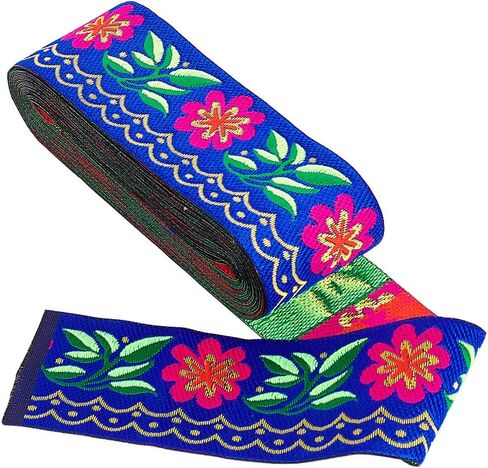 GORGECRAFT 7 Yards 2inch Jacquard Ribbon Daisy Leaves on Waves Fabric Trim Fringe Floral Embroidered Woven Trim for Embellishment Craft Supplies Garment Accessories, Black in Saudi Arabia