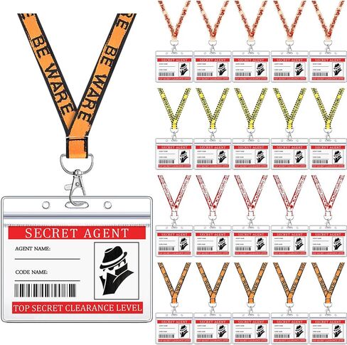 20 Set Halloween Secret Agent Name Tags Secret Agent Badges for Kids Detective Decorations Escape Room Party Favors with Lanyard, ID Holder for Halloween Caution Escape Room Themed Birthday Party in Saudi Arabia