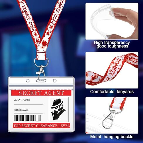 20 Set Halloween Secret Agent Name Tags Secret Agent Badges for Kids Detective Decorations Escape Room Party Favors with Lanyard, ID Holder for Halloween Caution Escape Room Themed Birthday Party in Saudi Arabia