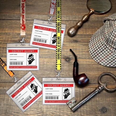 20 Set Halloween Secret Agent Name Tags Secret Agent Badges for Kids Detective Decorations Escape Room Party Favors with Lanyard, ID Holder for Halloween Caution Escape Room Themed Birthday Party in Saudi Arabia