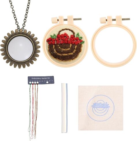 PATIKIL Embroidery Necklace Kit, Embroidery Kit for Beginners Cross Stitch Kits for Beginners Embroidery Kits Small Pendant Hand Crafts for Adults Women Gift DIY Jewelry Making, Flower in Saudi Arabia