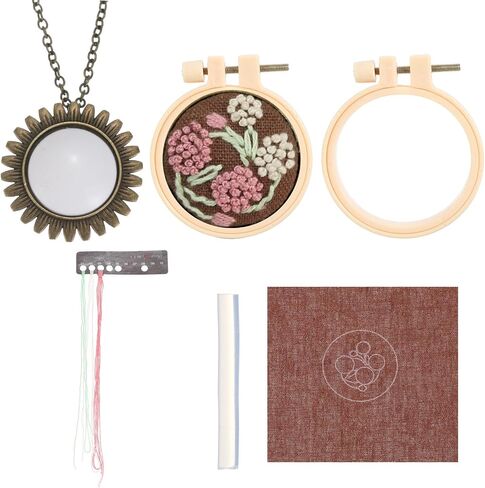 PATIKIL Embroidery Necklace Kit, Embroidery Kit for Beginners Cross Stitch Kits for Beginners Embroidery Kits Small Pendant Hand Crafts for Adults Women Gift DIY Jewelry Making, Flower in Saudi Arabia