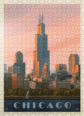 MyPuzzle Chicago Skyline: بحيرة ميشيغان، ملصق عتيق - أحجية الصور المقطوعة الممتازة المكونة من 500 قطعة للبالغين in Saudi Arabia