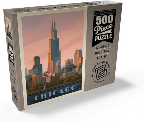 MyPuzzle Chicago Skyline: بحيرة ميشيغان، ملصق عتيق - أحجية الصور المقطوعة الممتازة المكونة من 500 قطعة للبالغين in Saudi Arabia