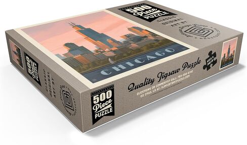 MyPuzzle Chicago Skyline: بحيرة ميشيغان، ملصق عتيق - أحجية الصور المقطوعة الممتازة المكونة من 500 قطعة للبالغين in Saudi Arabia