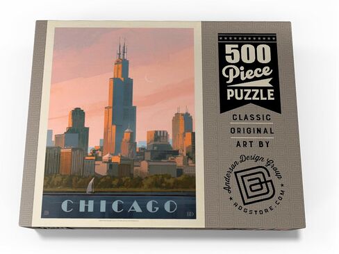 MyPuzzle Chicago Skyline: بحيرة ميشيغان، ملصق عتيق - أحجية الصور المقطوعة الممتازة المكونة من 500 قطعة للبالغين in Saudi Arabia