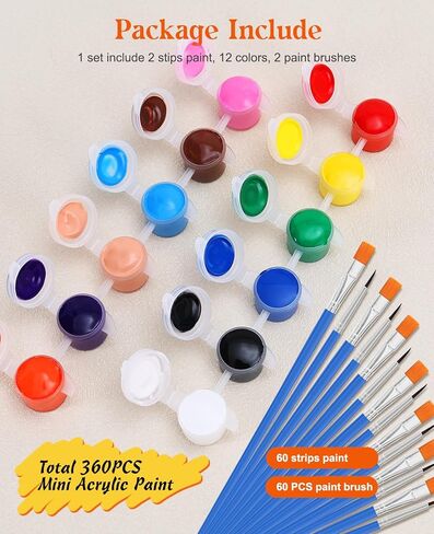 مجموعة طلاء أكريليك صغيرة مكونة من 240 قطعة، 12 لونًا من شرائط طلاء الأكريليك للأطفال والكبار، ألوان أصباغ غنية غير سامة رائعة لأعمال الرسم، مجموعة شرائط طلاء أكريليك مع فرشتين in Kuwait