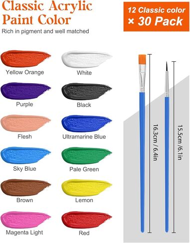 مجموعة طلاء أكريليك صغيرة مكونة من 240 قطعة، 12 لونًا من شرائط طلاء الأكريليك للأطفال والكبار، ألوان أصباغ غنية غير سامة رائعة لأعمال الرسم، مجموعة شرائط طلاء أكريليك مع فرشتين in Kuwait