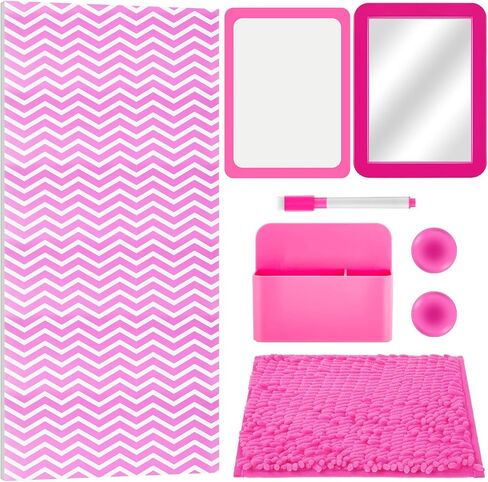 Locker Accessories Kit Back to School Essentials Include Magnetic Wallpaper Mirror Locker Carpet Whiteboard with Dry Erase Marker and Locker Organizer Supplies for Girls School Office (Rose Red, Pink) in Kuwait