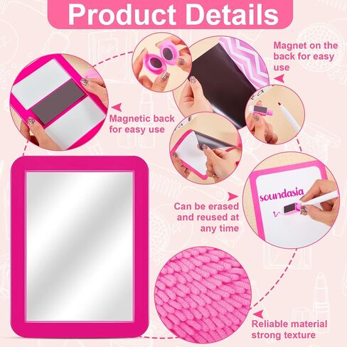 Locker Accessories Kit Back to School Essentials Include Magnetic Wallpaper Mirror Locker Carpet Whiteboard with Dry Erase Marker and Locker Organizer Supplies for Girls School Office (Rose Red, Pink) in Kuwait