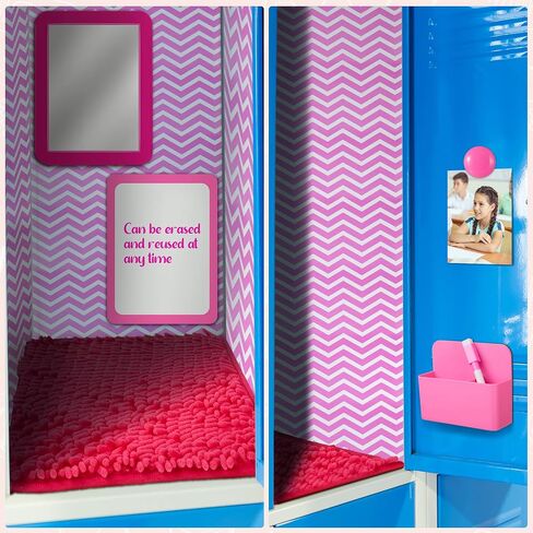 Locker Accessories Kit Back to School Essentials Include Magnetic Wallpaper Mirror Locker Carpet Whiteboard with Dry Erase Marker and Locker Organizer Supplies for Girls School Office (Rose Red, Pink) in Kuwait
