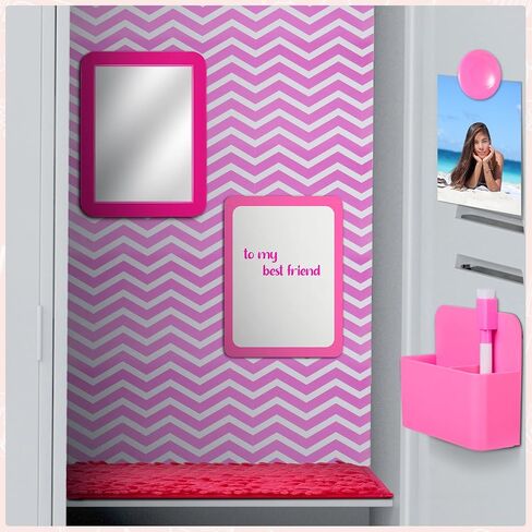 Locker Accessories Kit Back to School Essentials Include Magnetic Wallpaper Mirror Locker Carpet Whiteboard with Dry Erase Marker and Locker Organizer Supplies for Girls School Office (Rose Red, Pink) in Kuwait