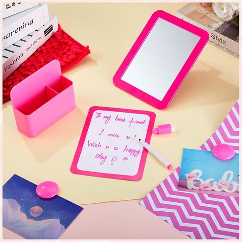 Locker Accessories Kit Back to School Essentials Include Magnetic Wallpaper Mirror Locker Carpet Whiteboard with Dry Erase Marker and Locker Organizer Supplies for Girls School Office (Rose Red, Pink) in Kuwait