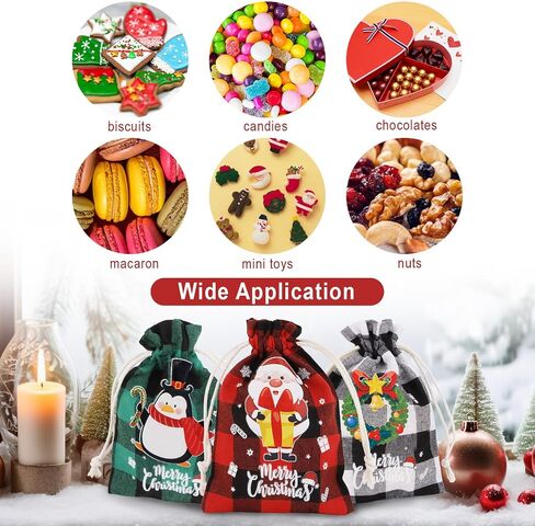 Amariver 24 Pcs Christmas Burlap Bags Christmas Drawstring Gift Bags Reusable Linen Pouches Christmas Treat Bags Small Christmas Gift Bags for Holiday Birthday New Year Parties Favor Gift Candy Bags in Kuwait