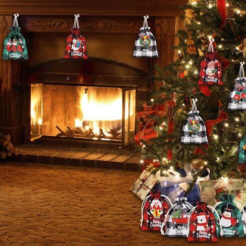 Amariver 24 Pcs Christmas Burlap Bags Christmas Drawstring Gift Bags Reusable Linen Pouches Christmas Treat Bags Small Christmas Gift Bags for Holiday Birthday New Year Parties Favor Gift Candy Bags in Kuwait
