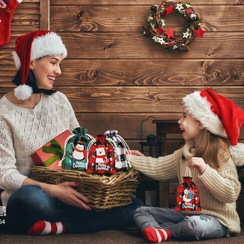 Amariver 24 Pcs Christmas Burlap Bags Christmas Drawstring Gift Bags Reusable Linen Pouches Christmas Treat Bags Small Christmas Gift Bags for Holiday Birthday New Year Parties Favor Gift Candy Bags in Kuwait