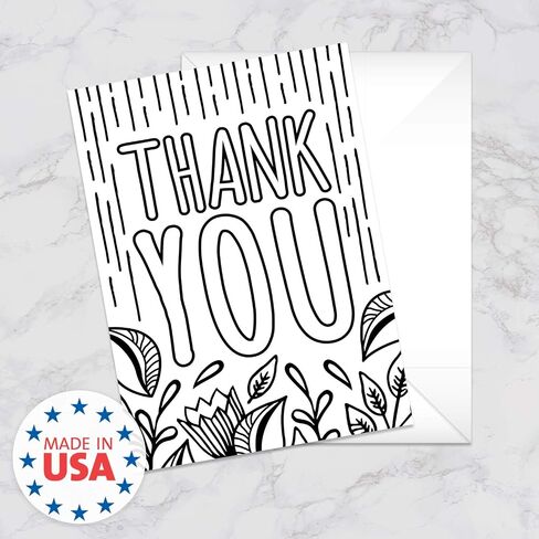 Thank You Coloring Note Cards / 24 Color Yourself Grateful Cards With Envelopes / 6 Floral Appreciation Designs / 3 1/2" x 4 7/8" Black White Coloring Gratitude Notes in Kuwait