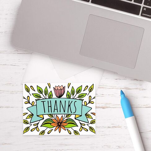 Thank You Coloring Note Cards / 24 Color Yourself Grateful Cards With Envelopes / 6 Floral Appreciation Designs / 3 1/2" x 4 7/8" Black White Coloring Gratitude Notes in Kuwait