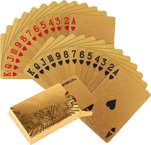 Vijiv 2 PCS Luxury Gold Poker Playing Cards Deck Waterproof Plastic Foil for 1920 Gatsby Party Decor Adults Games Gifts in Kuwait