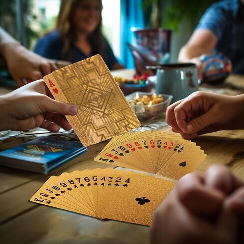 Vijiv 2 PCS Luxury Gold Poker Playing Cards Deck Waterproof Plastic Foil for 1920 Gatsby Party Decor Adults Games Gifts in Kuwait