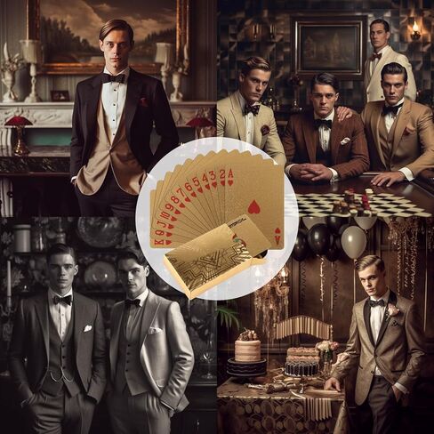 Vijiv 2 PCS Luxury Gold Poker Playing Cards Deck Waterproof Plastic Foil for 1920 Gatsby Party Decor Adults Games Gifts in Kuwait