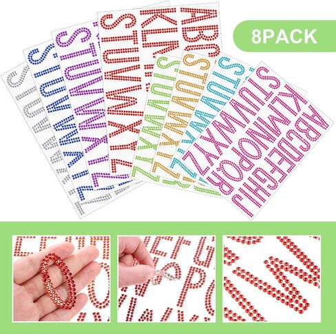Qilery 208 Pcs 1 Inch 2 Inch Rhinestone Alphabet Letter Stickers Glitter Large 8 Sheets Self Adhesive Letters Bling Gemstone Alphabet Stickers for DIY Graduate Wedding Decoration(AB Color) in Saudi Arabia