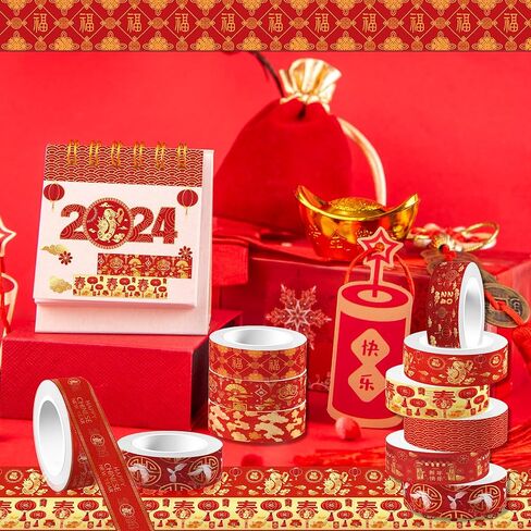 عيد الربيع اشي الشريط 12 لفة التنين العام اشي الشريط مجموعة التعبئة الشريط السنة الصينية الجديدة اشي الشريط الزخرفية الشريط in Kuwait