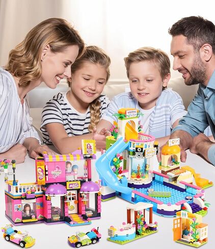 مجموعة بناء صالون شعر فريندز ووتر بارك للفتيات من سن 6 إلى 12 سنة، 1373 قطعة من مجموعات بناء حمام السباحة وتصفيف الشعر مع صندوق تخزين، مجموعة الأصدقاء هدية عيد ميلاد للأطفال in Kuwait