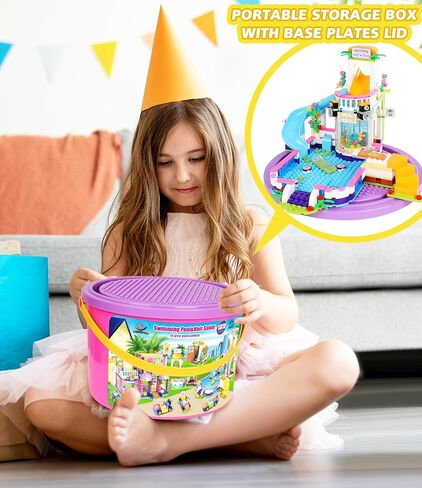 مجموعة بناء صالون شعر فريندز ووتر بارك للفتيات من سن 6 إلى 12 سنة، 1373 قطعة من مجموعات بناء حمام السباحة وتصفيف الشعر مع صندوق تخزين، مجموعة الأصدقاء هدية عيد ميلاد للأطفال in Kuwait