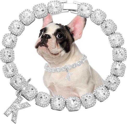 Gold Dog Chain Diamond Cuban Collar with K Letter Tag Walking Metal Chains Collars Secure Buckle,Pet Cuban Link Jewelry Accessories for Small Medium Dogs Cats(8") in Saudi Arabia