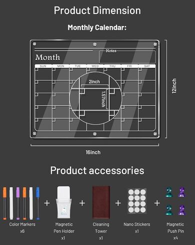Acrylic Magnetic Monthly and Weekly Calendar for Fridge (Monthly and Weekly Calendar + Memo) in Saudi Arabia