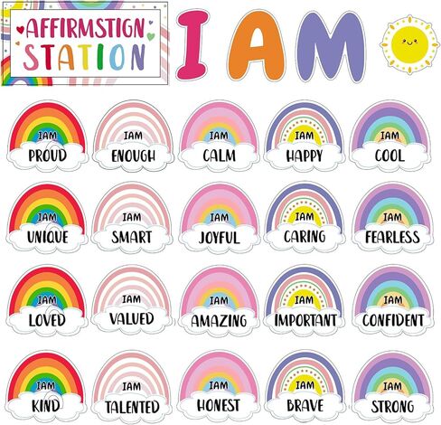 Boho Affirmation Station Bulletin Board Decoration Set Classroom Positive Bulletin Board for Classroom Mirror Growth Mindset Decoration Motivational Accent Cutouts for Home School Chalkboard Holiday in Saudi Arabia