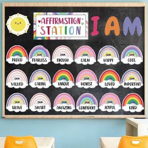 Boho Affirmation Station Bulletin Board Decoration Set Classroom Positive Bulletin Board for Classroom Mirror Growth Mindset Decoration Motivational Accent Cutouts for Home School Chalkboard Holiday in Saudi Arabia