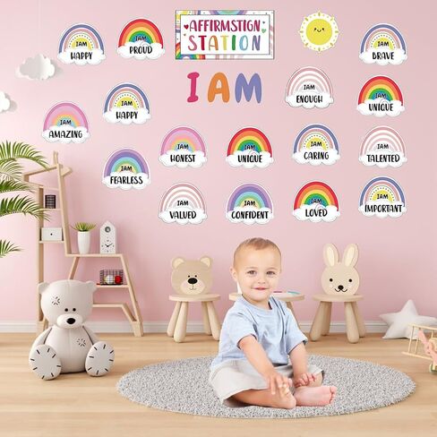 Boho Affirmation Station Bulletin Board Decoration Set Classroom Positive Bulletin Board for Classroom Mirror Growth Mindset Decoration Motivational Accent Cutouts for Home School Chalkboard Holiday in Saudi Arabia